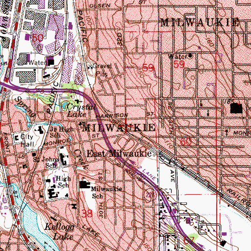 Topographic Map of Clackamas Fire District Number 1 Milwaukie Station 2, OR