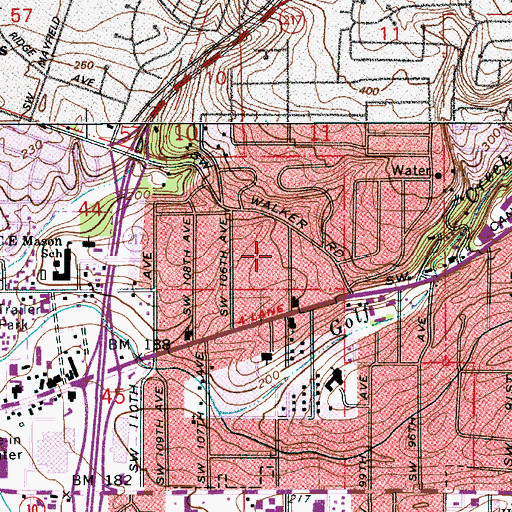 Topographic Map of Tualatin Valley Fire and Rescue Station 65 West Slope, OR