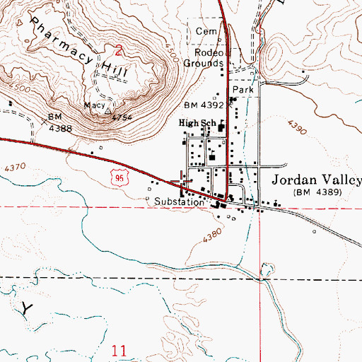 Topographic Map of Jordan Valley Volunteer Fire Department, OR