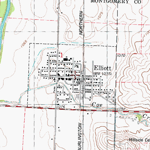 Topographic Map of Elliott Volunteer Fire Department, IA