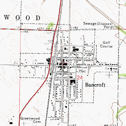 Topographic Map of Bancroft Volunteer Fire Department, IA