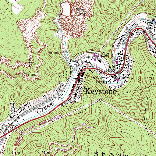 Topographic Map of Keystone Volunteer Fire Department, WV