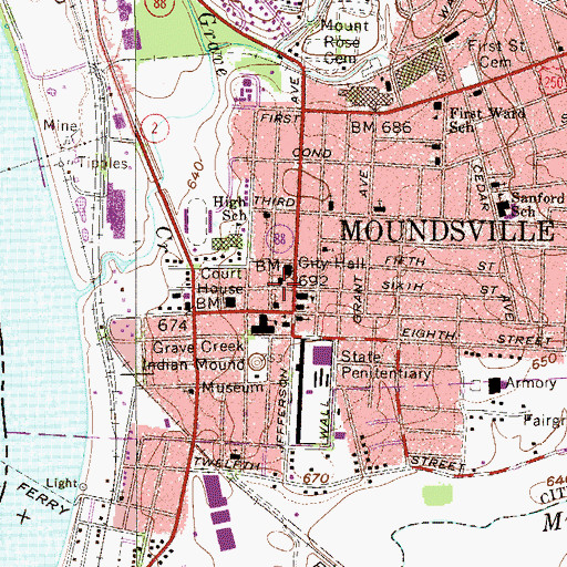 Topographic Map of Moundsville Fire Department, WV