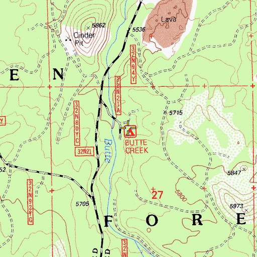 Topographic Map of Butte Creek Campground, CA