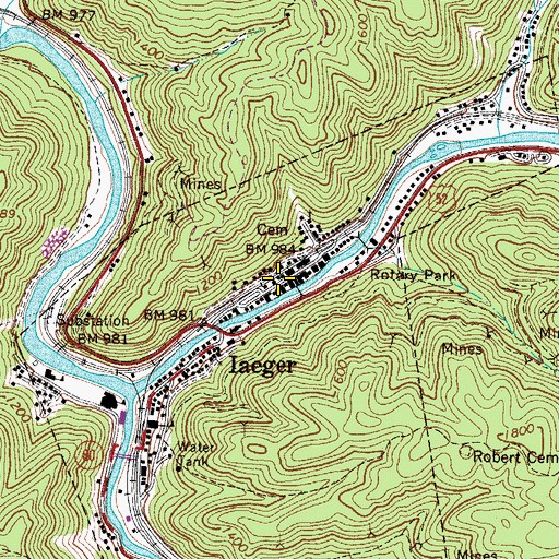 Topographic Map of Iaeger Volunteer Fire Department, WV