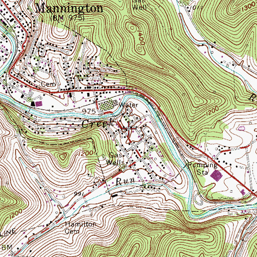 Topographic Map of Mannington Volunteer Fire Department Homewood Station, WV