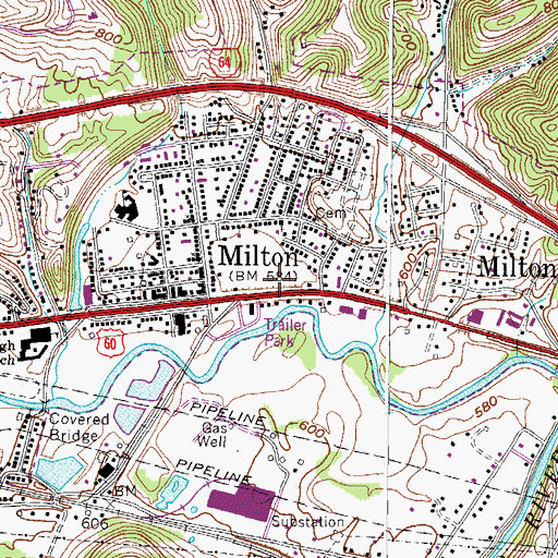 Topographic Map of Milton Volunteer Fire Department Station 1, WV