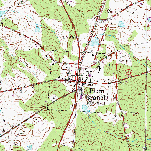 Topographic Map of Plum Branch Volunteer Fire Department, SC