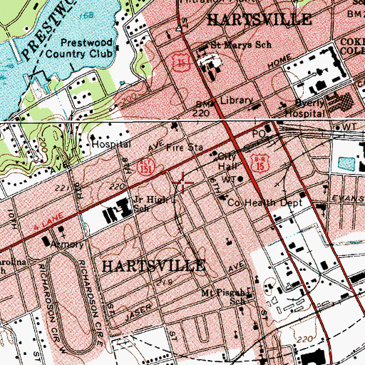 Topographic Map of Hartsville Fire Department, SC