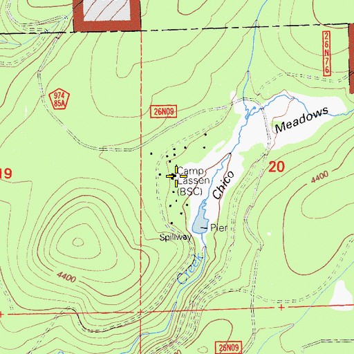 Topographic Map of Camp Lassen, CA