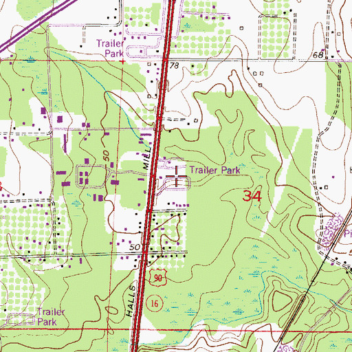 Topographic Map of Green Acres Trailer Park, AL