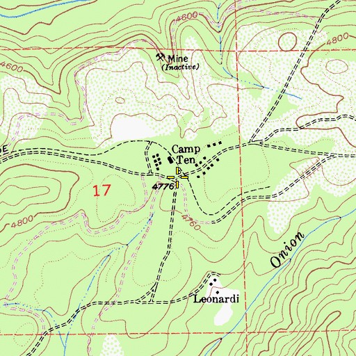 Topographic Map of Camp Ten, CA