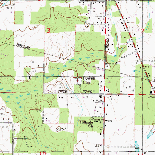 Topographic Map of Powell Cemetery, AL