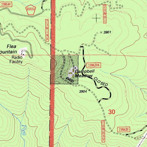 Topographic Map of Campbell Meadow, CA