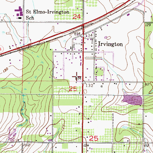 Topographic Map of First Baptist Church of Irvington, AL