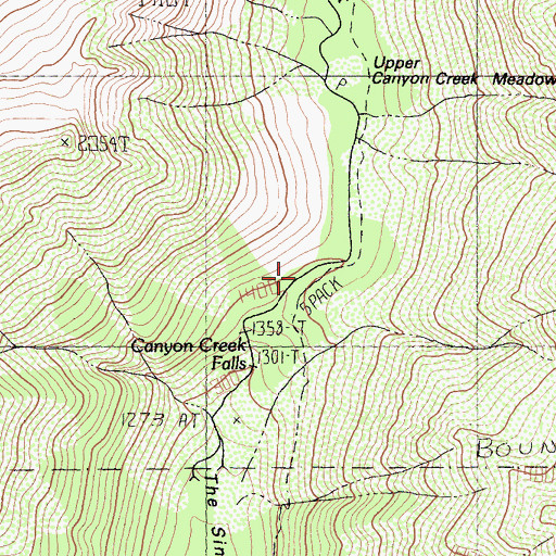 Topographic Map of Canyon Creek Falls, CA