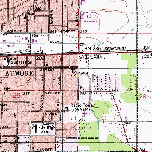 Topographic Map of The Meadows Nursing Home, AL