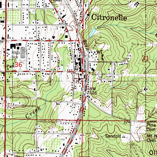 Topographic Map of Citronelle City Hall, AL