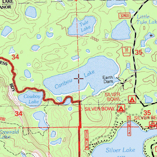 Topographic Map of Caribou Lake, CA
