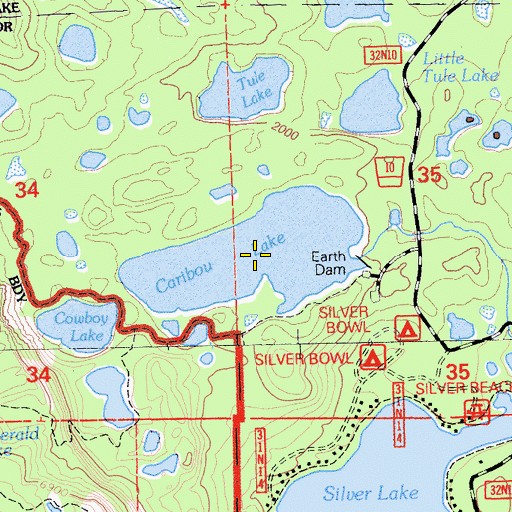 Topographic Map of Caribou Lake, CA