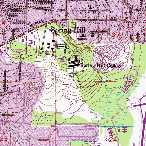 Topographic Map of Spring Hill College General Parking Lot C, AL