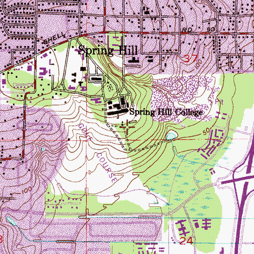 Topographic Map of Spring Hill College General Parking Lot D, AL