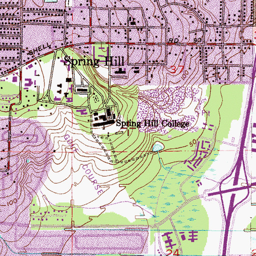Topographic Map of Spring Hill College Sodality Chapel, AL