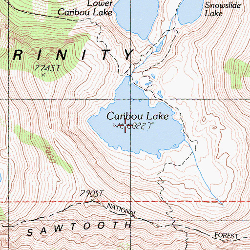 Topographic Map of Caribou Lake, CA