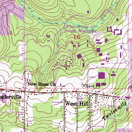 Topographic Map of University of South Alabama Main Campus Gamma Residence Hall 3, AL