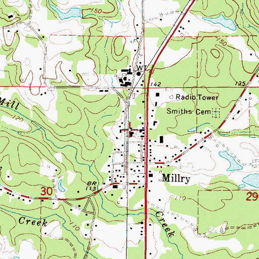 Topographic Map of Millry Baptist Church, AL