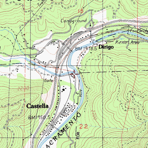 Topographic Map of Castle Creek, CA
