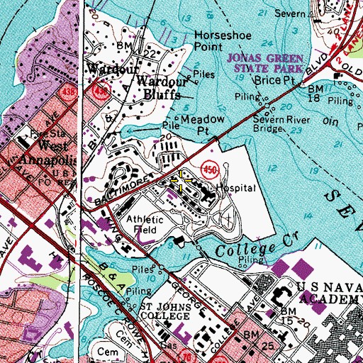 Topographic Map of US NAVAL ADADEMY FIRE DEPARTMENT, MD