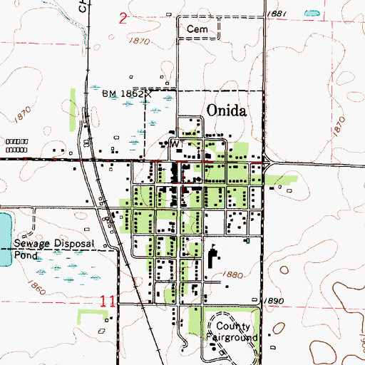 Topographic Map of Onida Volunteer Fire Department, SD