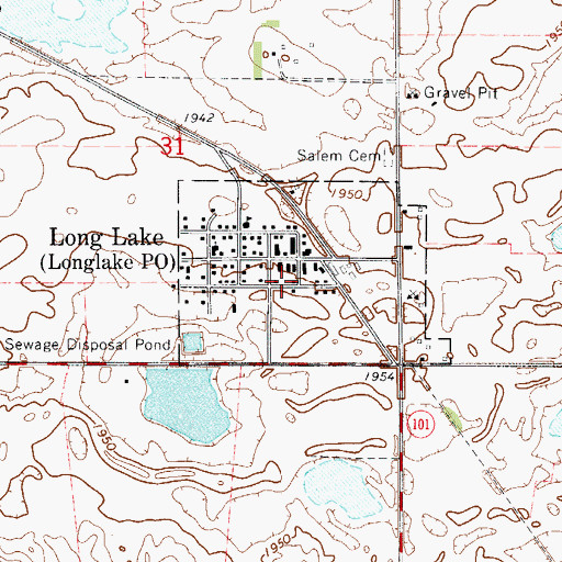 Topographic Map of Long Lake Volunteer Fire Department, SD