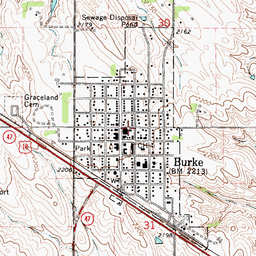 Topographic Map of Burke Volunteer Fire Department, SD