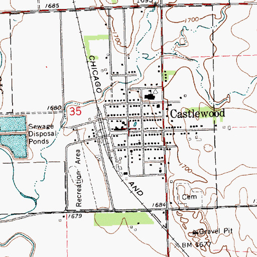 Topographic Map of Castlewood Fire Department, SD