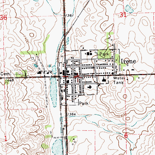 Topographic Map of Irene Fire Department, SD