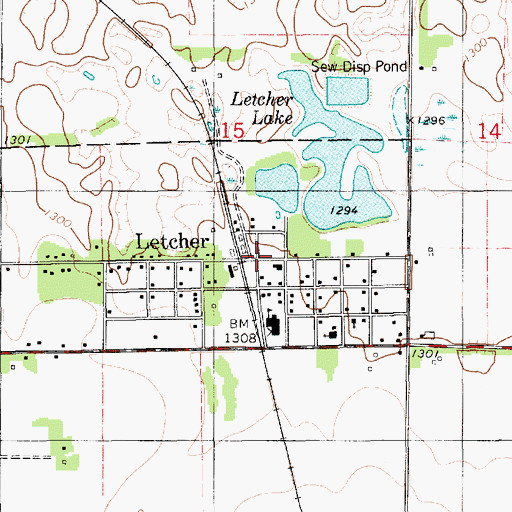 Topographic Map of Letcher Volunteer Fire Department, SD