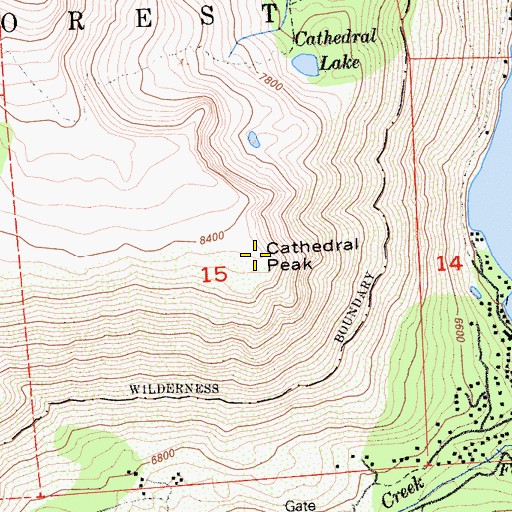 Topographic Map of Cathedral Peak, CA