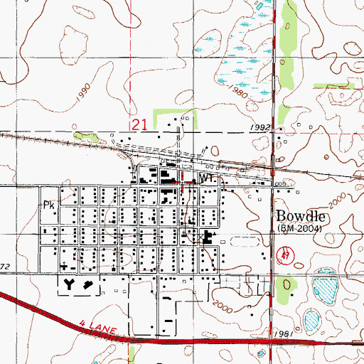 Topographic Map of Bowdle Volunteer Fire Department, SD