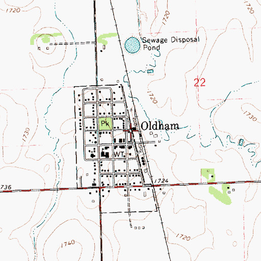 Topographic Map of Oldham Volunteer Fire Department, SD