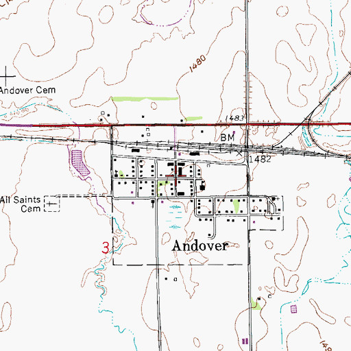 Topographic Map of Andover Volunteer Fire Department, SD