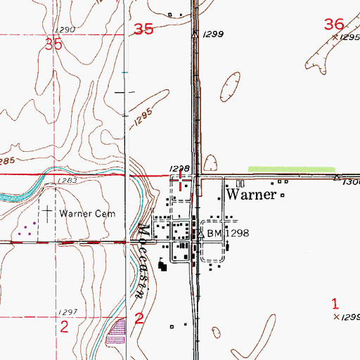 Topographic Map of Warner Fire Department, SD