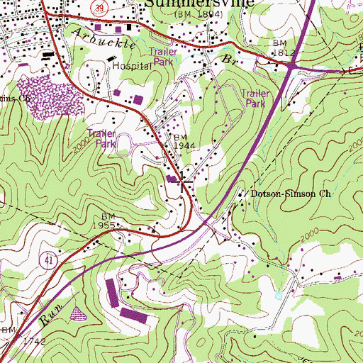 Topographic Map of Jan - Care Ambulance Service Summersville, WV