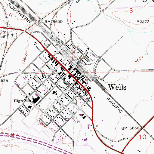 Topographic Map of Wells Volunteer Fire Department, NV