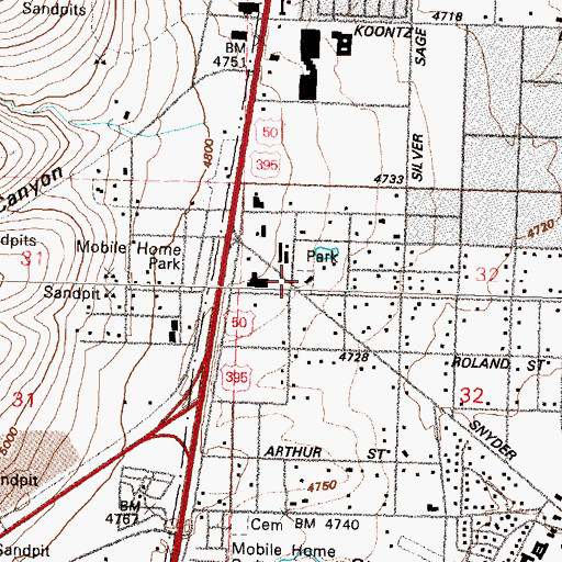 Topographic Map of Carson City Fire Department Station 53, NV