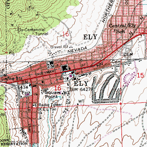 Topographic Map of White Pine County Emergency Medical Services - Ely, NV