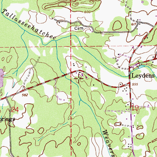 Topographic Map of Post Oak Farms, AL