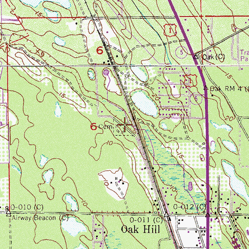 Topographic Map of Oak Hill Cemetery, FL