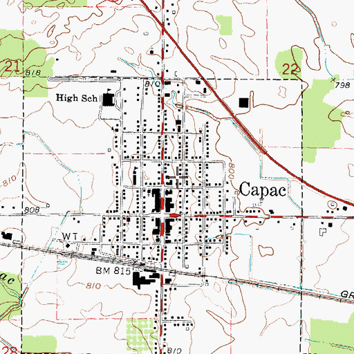 Topographic Map of Capac Police Department, MI